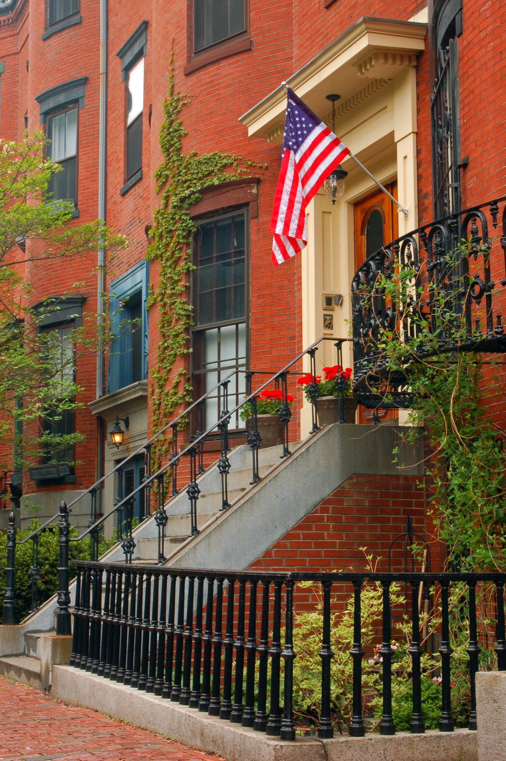 An American flag flies in Boston's South End