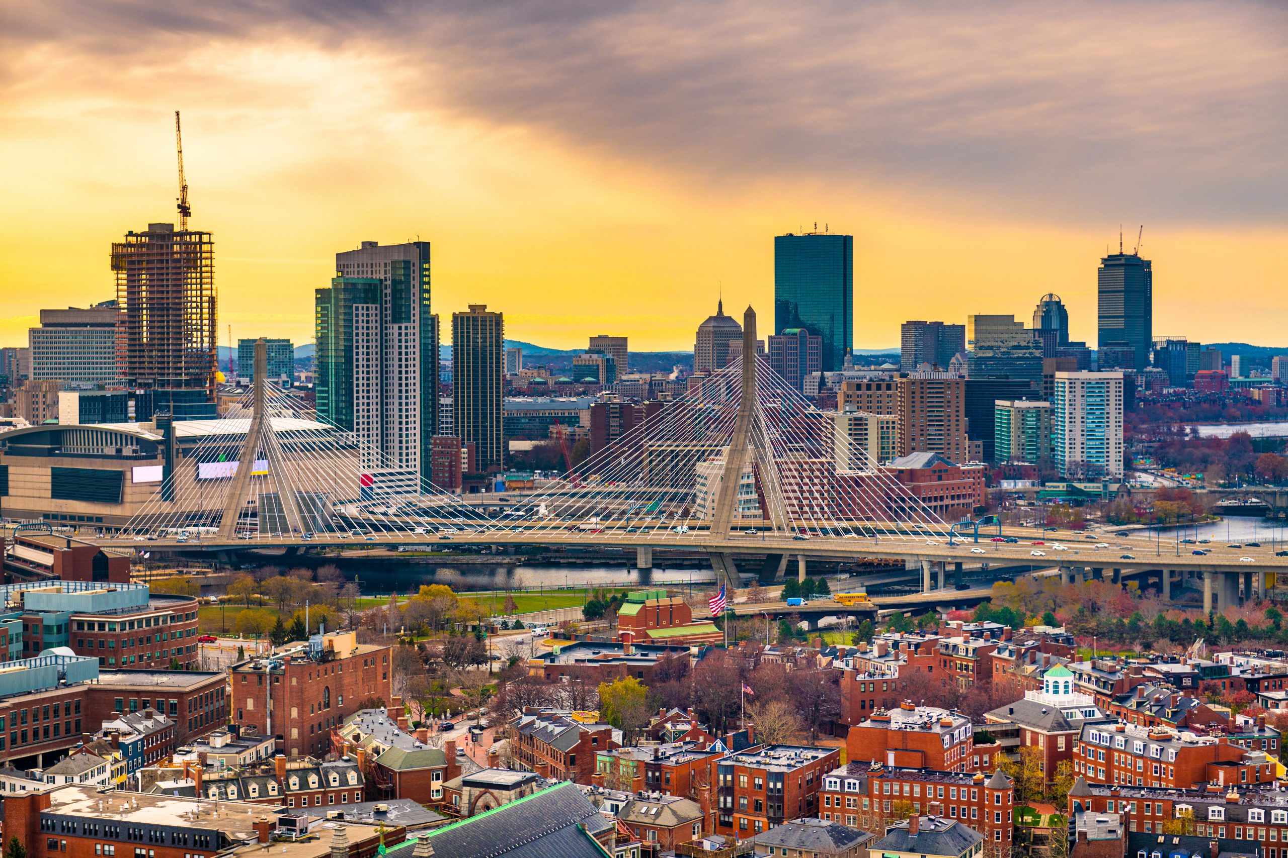 Boston, Massachusetts, USA downtown city skyline from Bunker Hill.