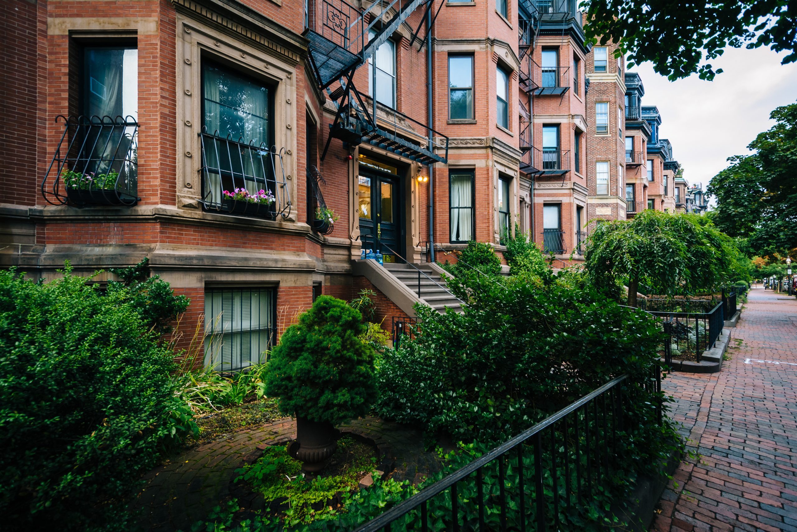 Beautiful brick rowhouses in Back Bay, Boston, Massachusetts.